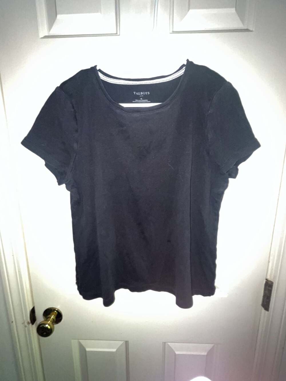 Talbots Women's Essential Short Sleeve Cotton Crewneck T-Shirt, Black, XL